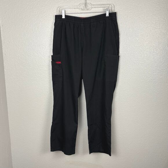 Dickies Size Petite Large Black Scrub Pants Pockets Elastic Waist Casual Utility - Picture 1 of 5